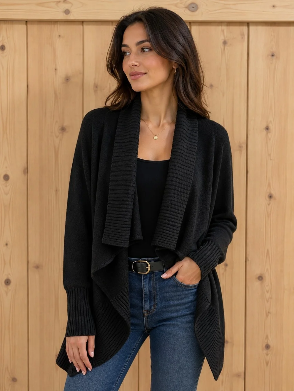 Talula Babaton Black Linen/Silk Blend Open Front Cardigan - Picture 1 of 7
